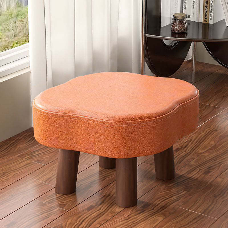 Nordic Cloud Solid Wood Leather Backless Low Stool