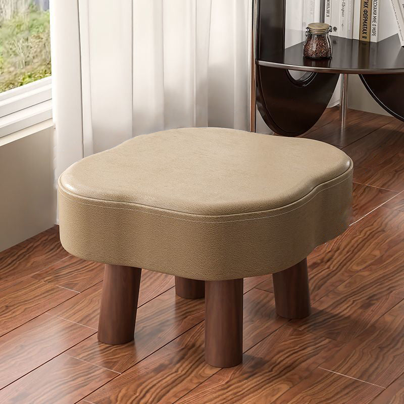 Nordic Cloud Solid Wood Leather Backless Low Stool