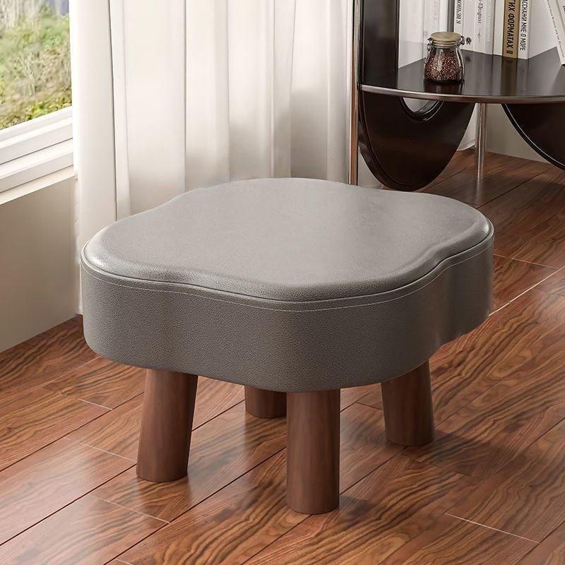 Nordic Cloud Solid Wood Leather Backless Low Stool
