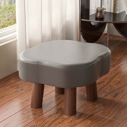 Nordic Cloud Solid Wood Leather Backless Low Stool