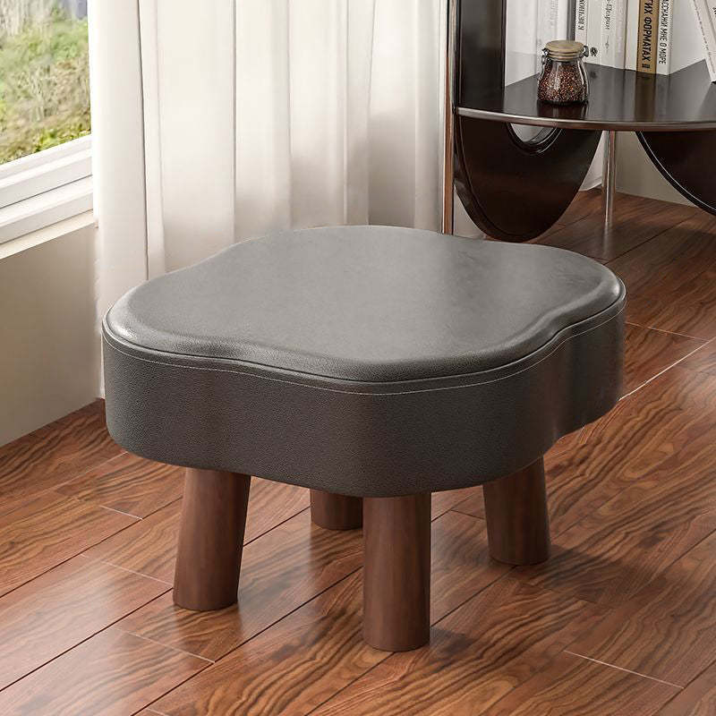Nordic Cloud Solid Wood Leather Backless Low Stool