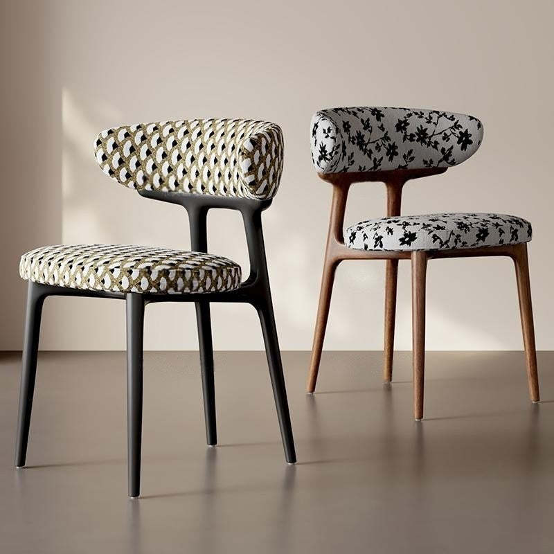 Retro Arc Fabric Wood Armless Dining Chair — Black / A