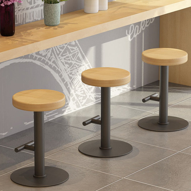 Minimalist Wood Iron Backless Bar Stool — Wood Color + White