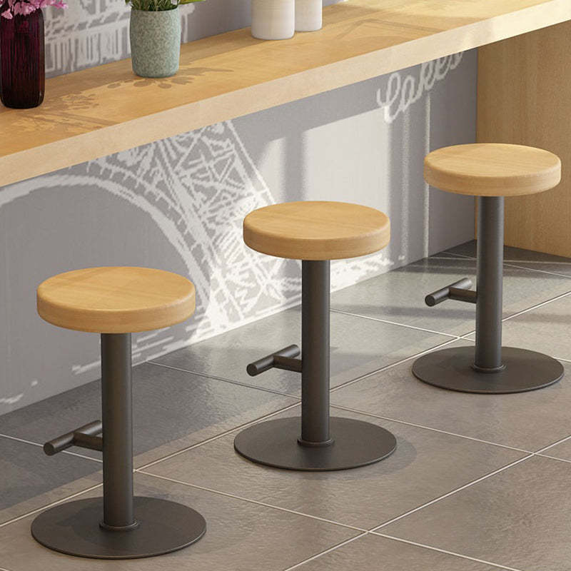 Minimalist Wood Iron Backless Bar Stool — Wood Color + White