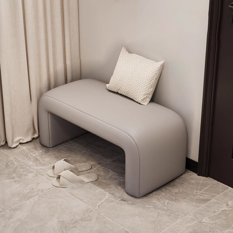 Minimalist Geometry PU Lambswool Wood Footstool — Black / PU