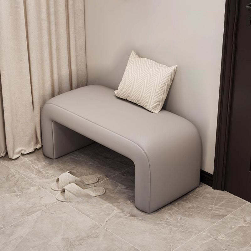 Minimalist Geometry PU Lambswool Wood Footstool — Black / PU