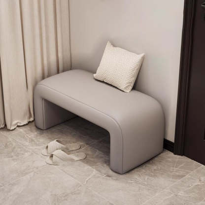 Minimalist Geometry PU Lambswool Wood Footstool — Black / PU