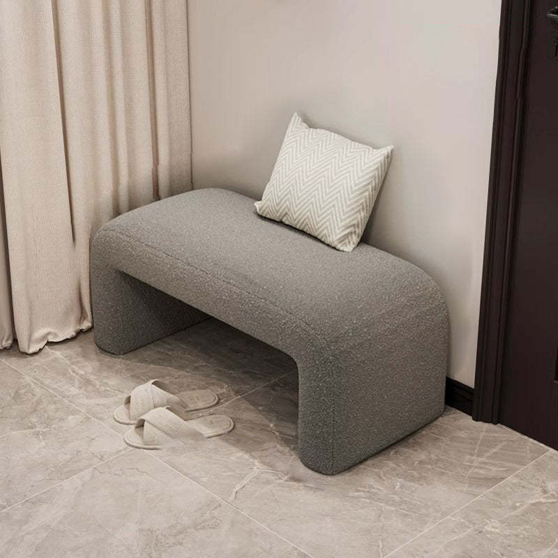 Minimalist Geometry PU Lambswool Wood Footstool — Black / Lambswool