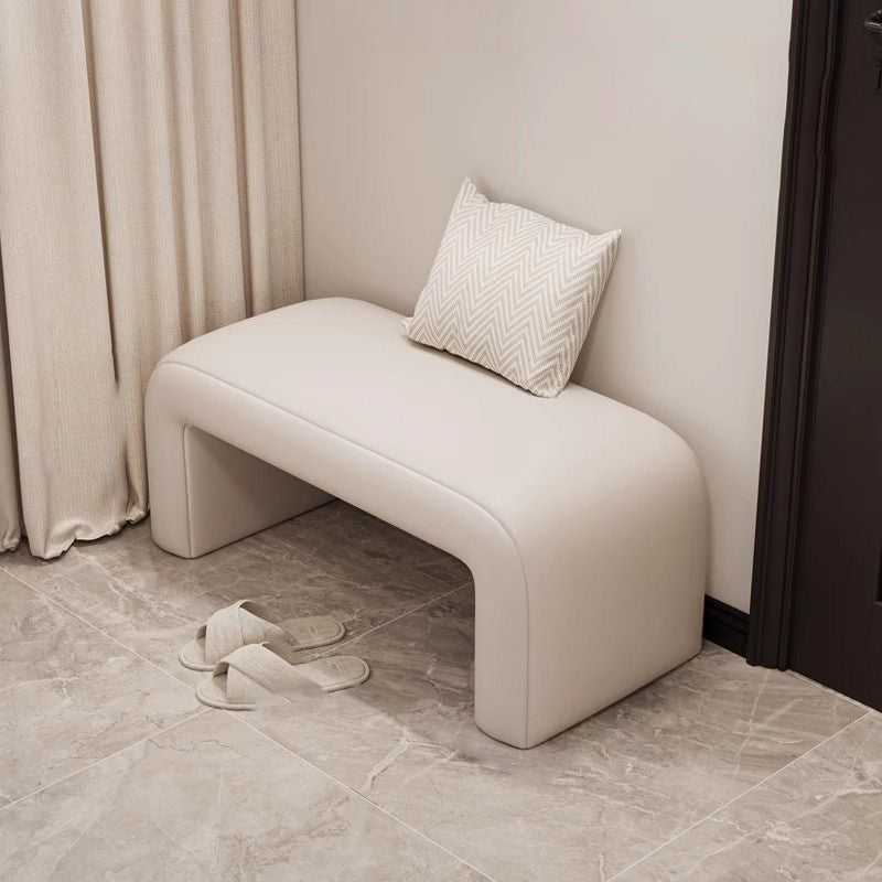 Minimalist Geometry PU Lambswool Wood Footstool — White / Lambswool