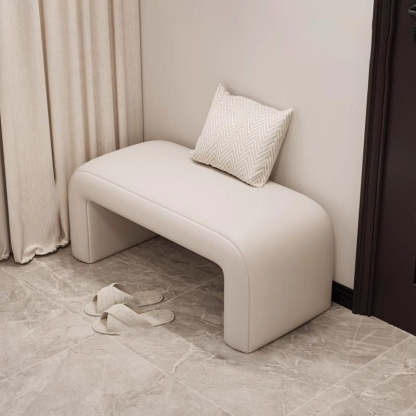 Minimalist Geometry PU Lambswool Wood Footstool — White / Lambswool