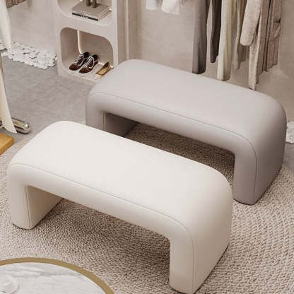 Minimalist Geometry PU Lambswool Wood Footstool — White / PU