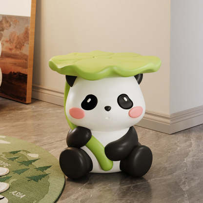 Contemporary Lotus-Leaf Panda Backless Footstool — Green