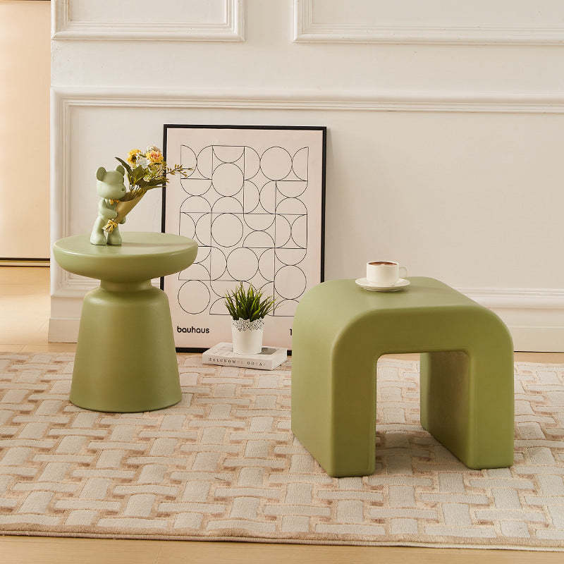 Contemporary Geometric Backless Low Stool — Grass Green
