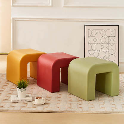 Contemporary Geometric Backless Low Stool — Orange