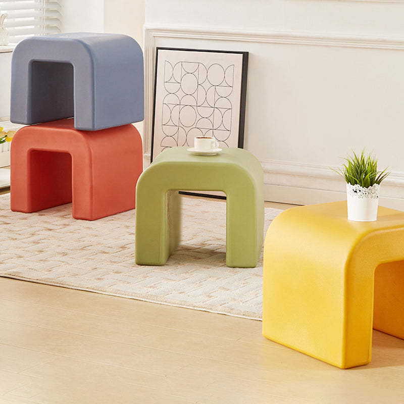 Contemporary Geometric Backless Low Stool — Dark Red