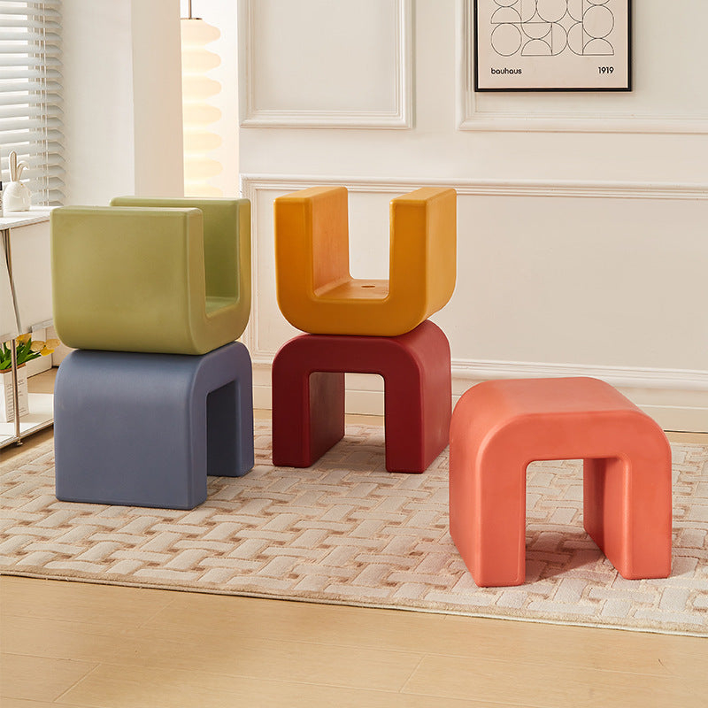 Contemporary Geometric Backless Low Stool — Red
