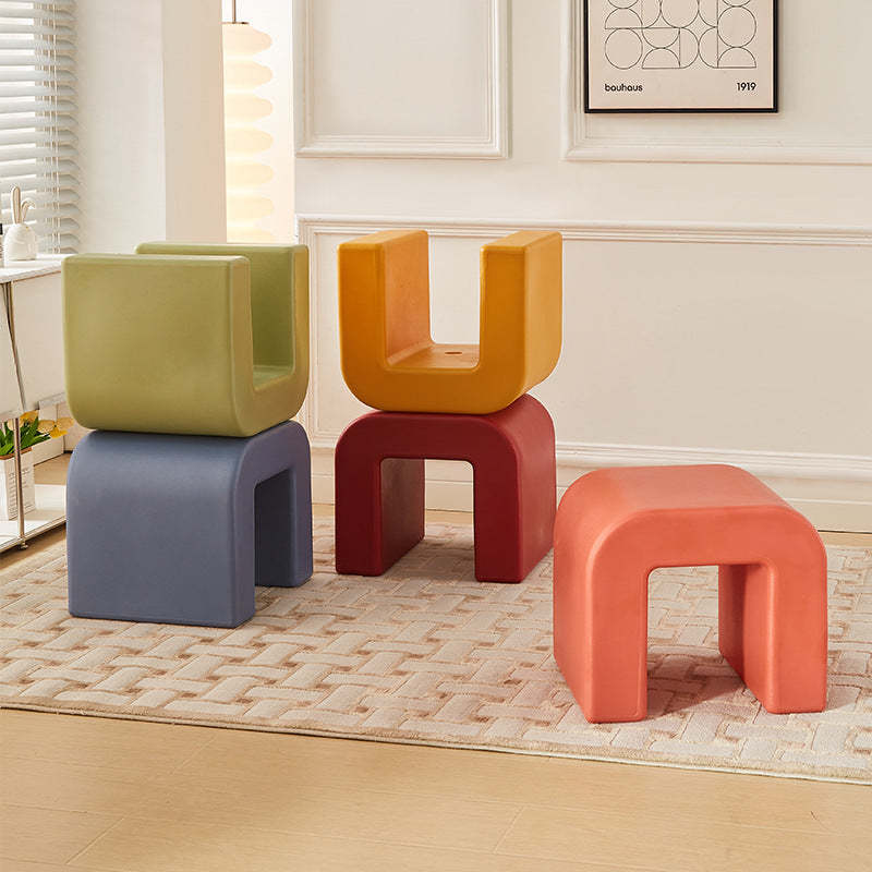 Contemporary Geometric Backless Low Stool — Red