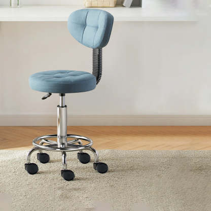 Nordic Round Wax Leather Carbon Steel Swivel Desk Chair — Blue - Technical Fabric