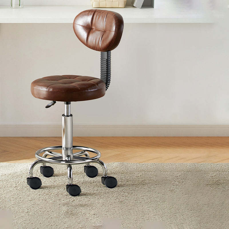 Nordic Round Wax Leather Carbon Steel Swivel Desk Chair — Brown - Wax Leather