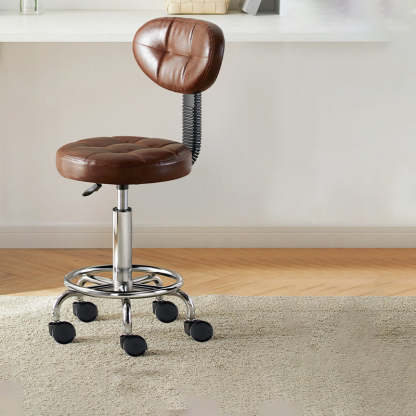 Nordic Round Wax Leather Carbon Steel Swivel Desk Chair — Brown - Wax Leather