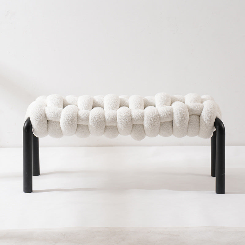 Nordic Rectangle Lambswool Backless Armless Bench — Black + White