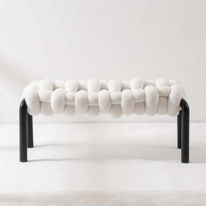 Nordic Rectangle Lambswool Backless Armless Bench — Black + White