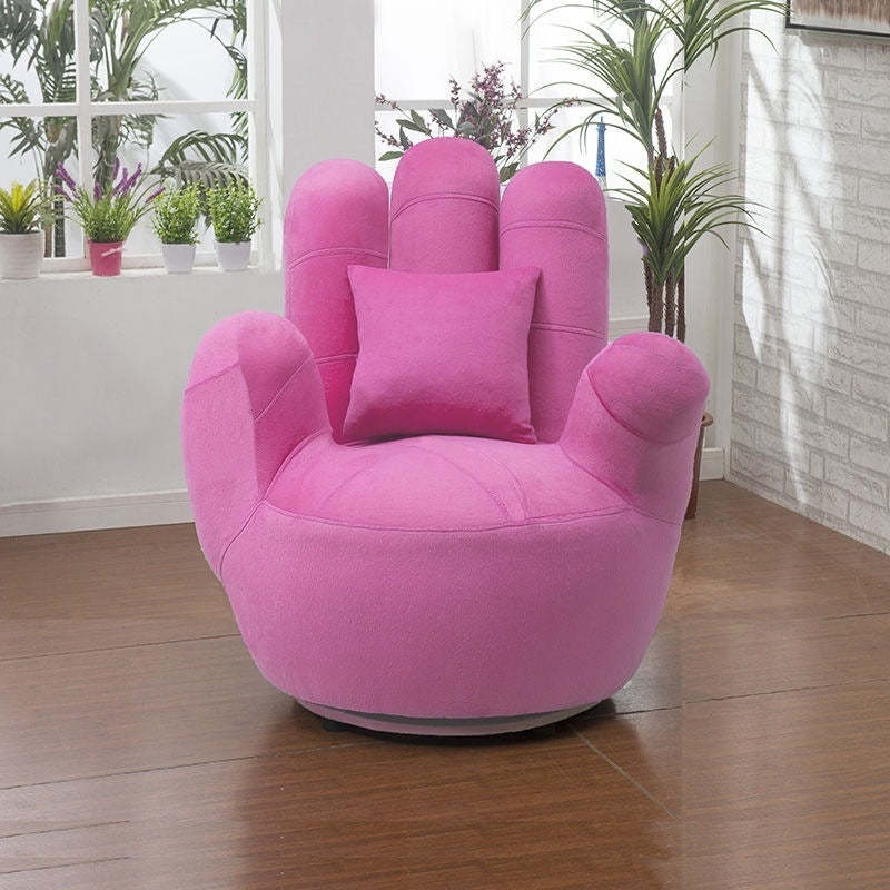 Contemporary Palm-Shape Fabric Wood Iron Swivel Sofa — Pink