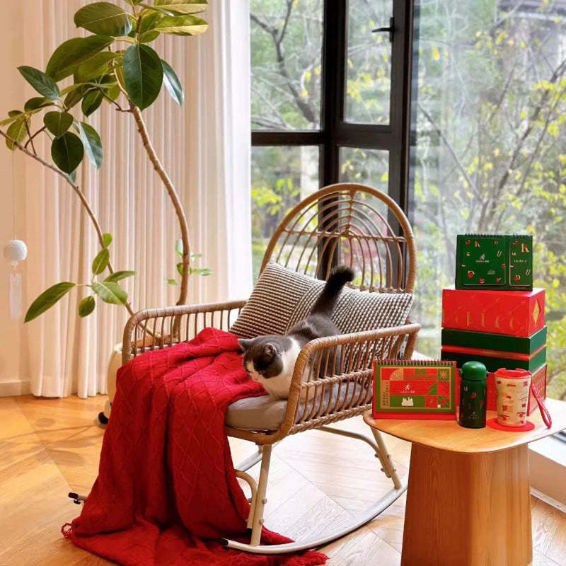 Contemporary Boho Fabric Steel Rattan Rocking Chair
