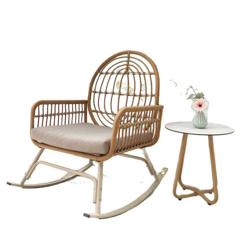 Contemporary Boho Fabric Steel Rattan Rocking Chair