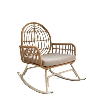 Contemporary Boho Fabric Steel Rattan Rocking Chair