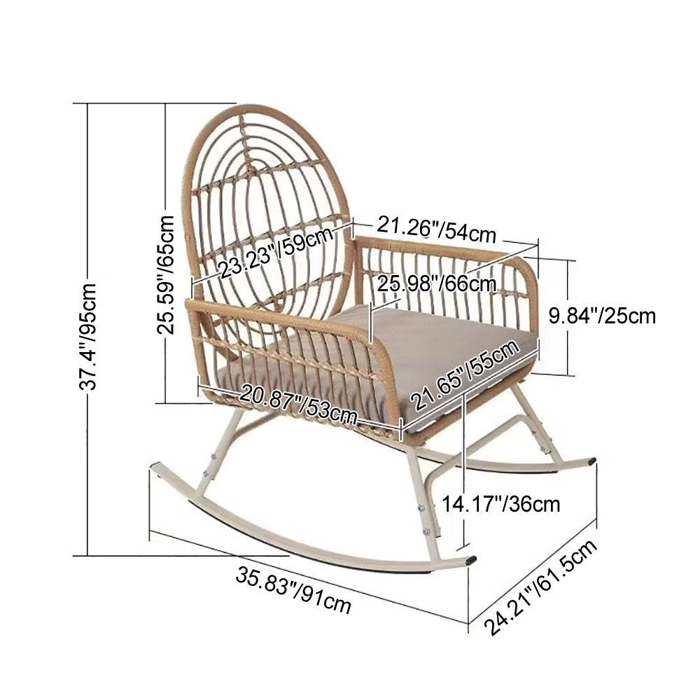 Contemporary Boho Fabric Steel Rattan Rocking Chair