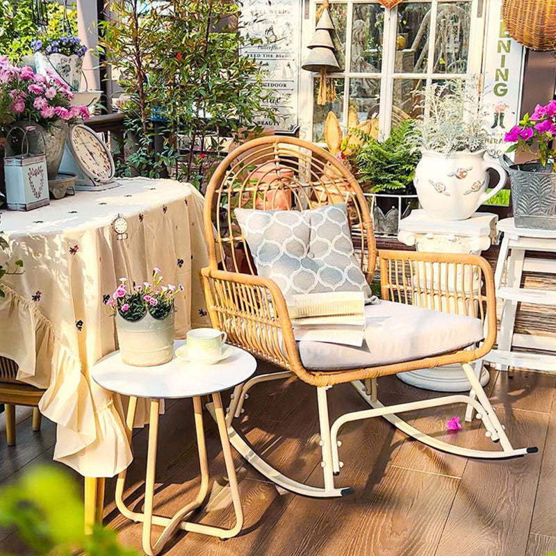 Lighom rocking boho steel rocking chairs for balcony — With Pillow