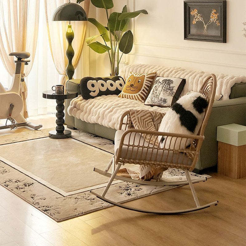 Contemporary Boho Fabric Steel Rattan Rocking Chair