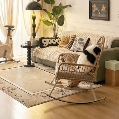 Contemporary Boho Fabric Steel Rattan Rocking Chair