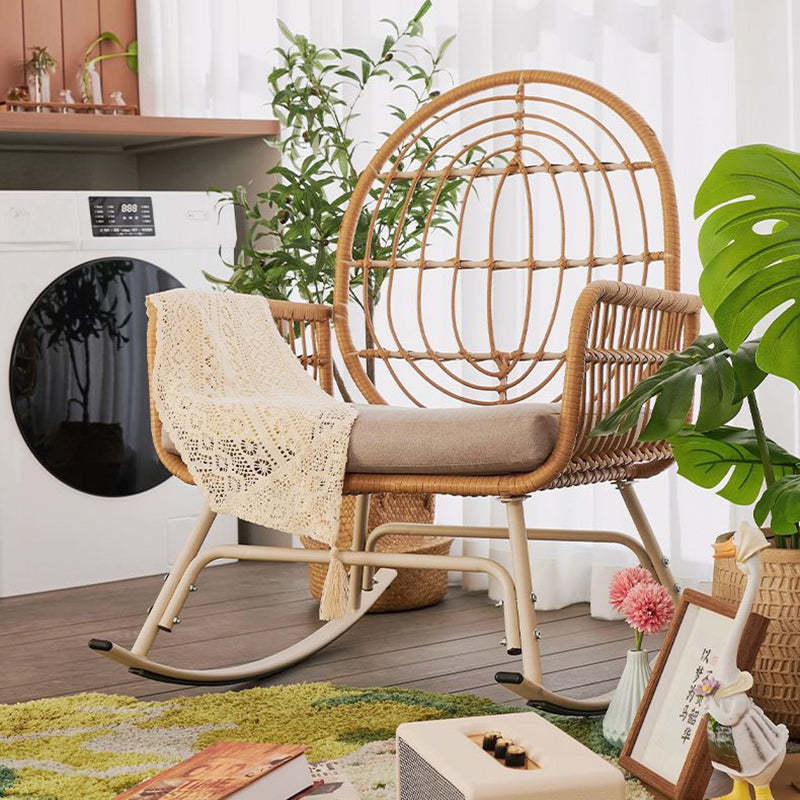 Contemporary Boho Fabric Steel Rattan Rocking Chair