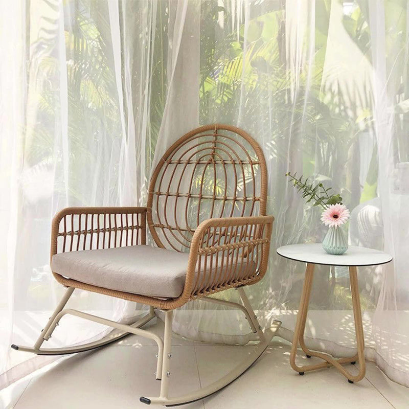 Contemporary Boho Fabric Steel Rattan Rocking Chair