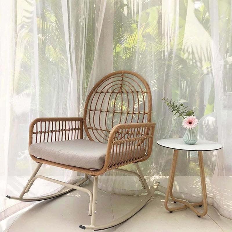 Rustic rocking boho wood steel rattan fabric rocking chairs