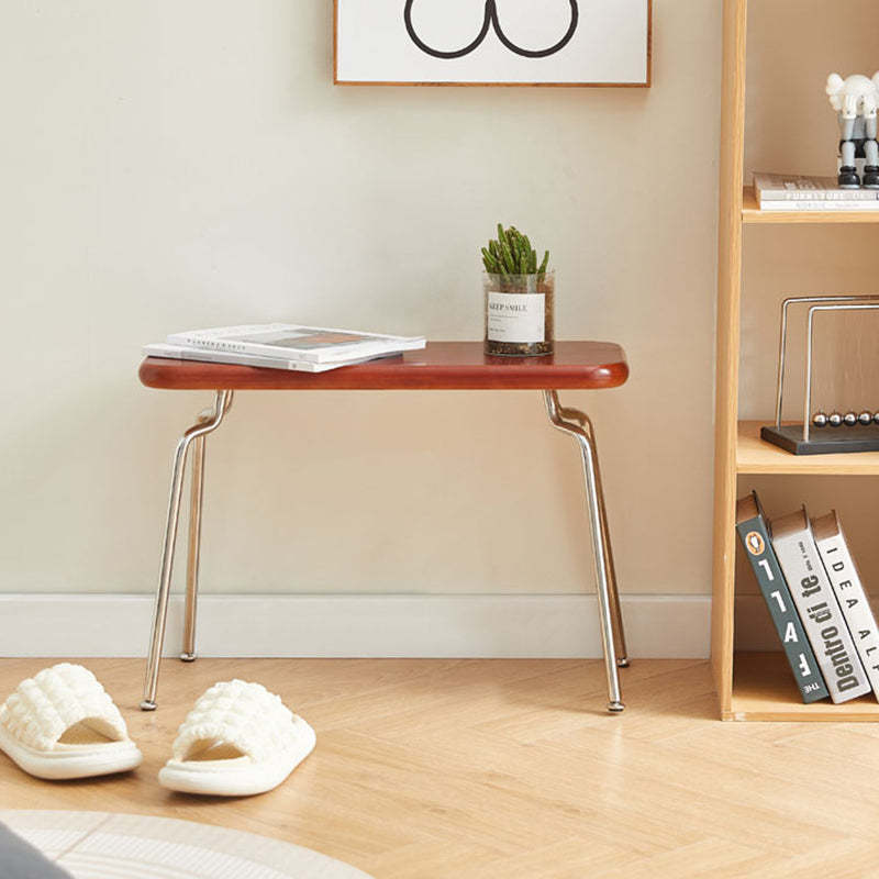 Minimalist Wood Steel Backless Bench — Walnut Color