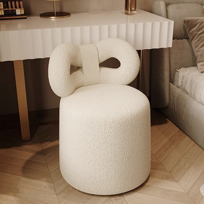 Nordic Cream Lambswool Wood Vanity Stool — Pink