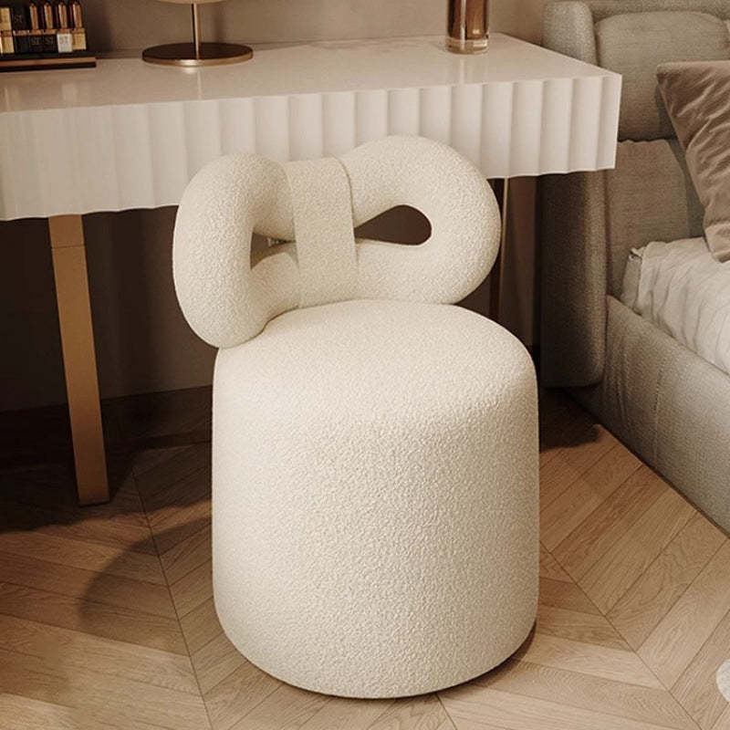 Nordic Cream Lambswool Wood Vanity Stool — Pink