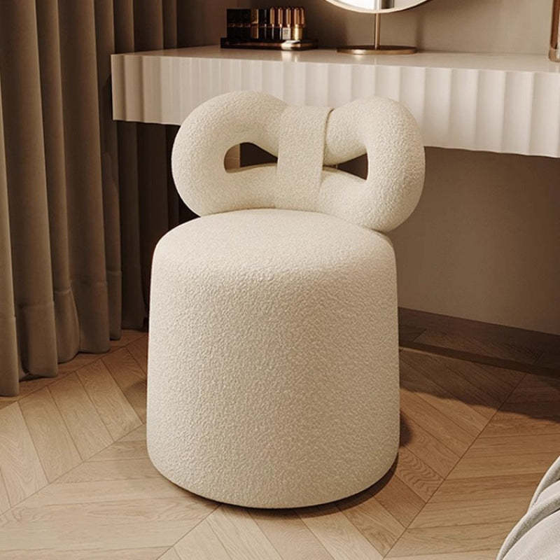 Nordic Cream Lambswool Wood Vanity Stool