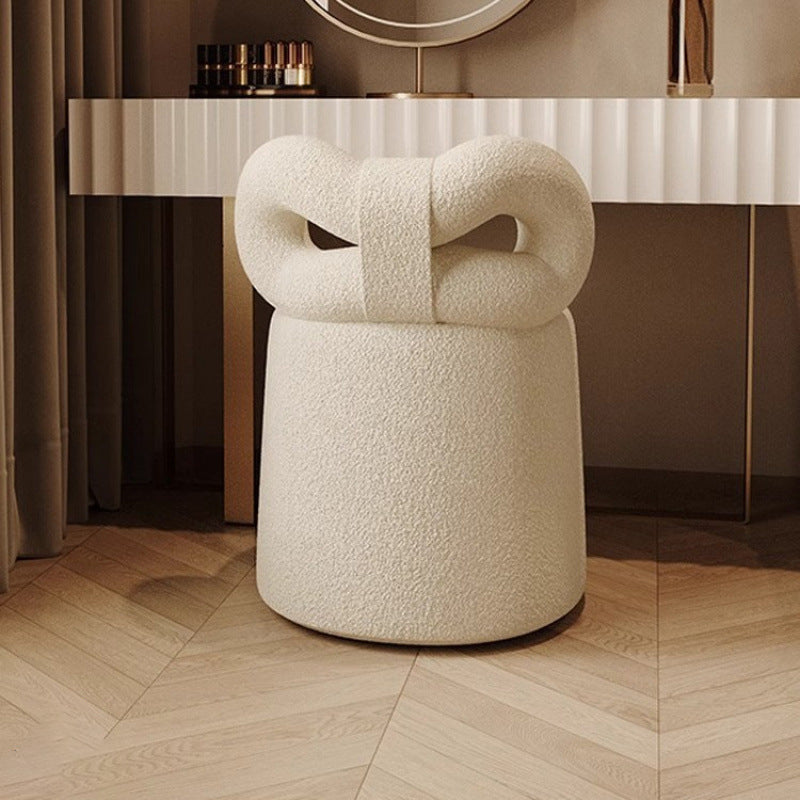 Nordic Cream Lambswool Wood Vanity Stool