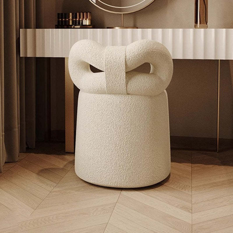 Nordic Cream Lambswool Wood Vanity Stool