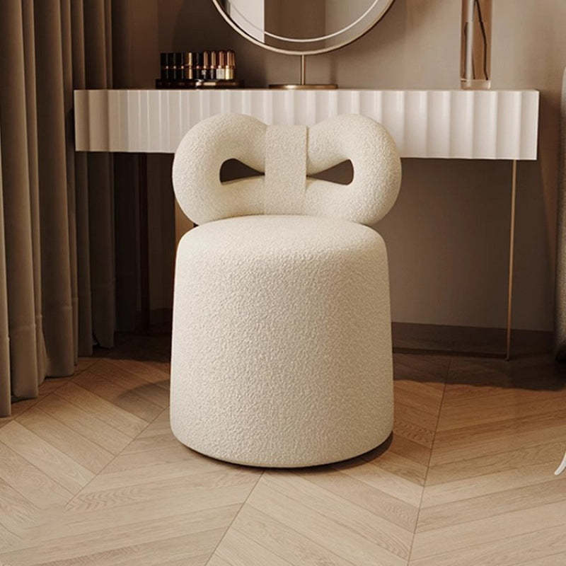 Nordic Cream Lambswool Wood Vanity Stool — Cream White