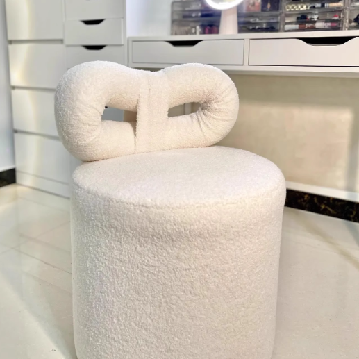 Nordic Cream Lambswool Wood Vanity Stool