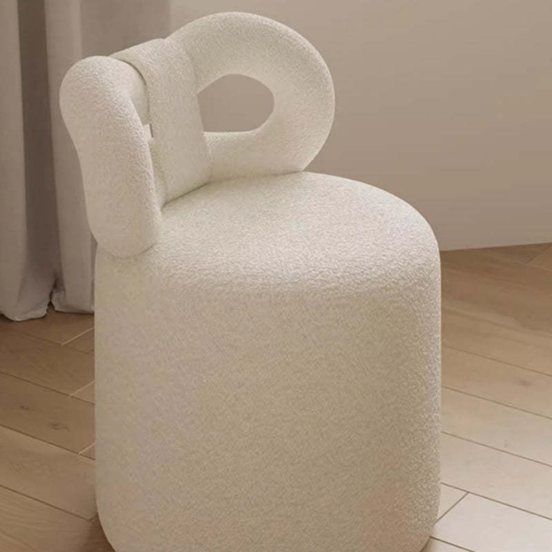 Nordic Cream Lambswool Wood Vanity Stool