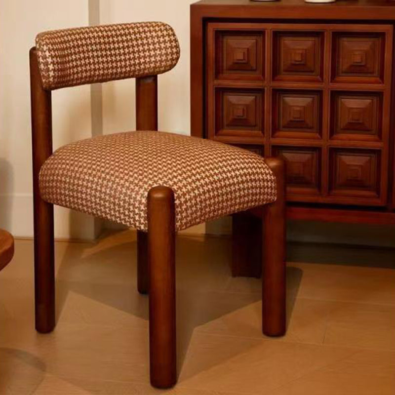 French Plaid Upholstered Iron Dining Chair