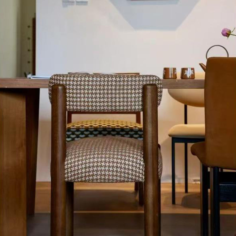 French Plaid Upholstered Iron Dining Chair