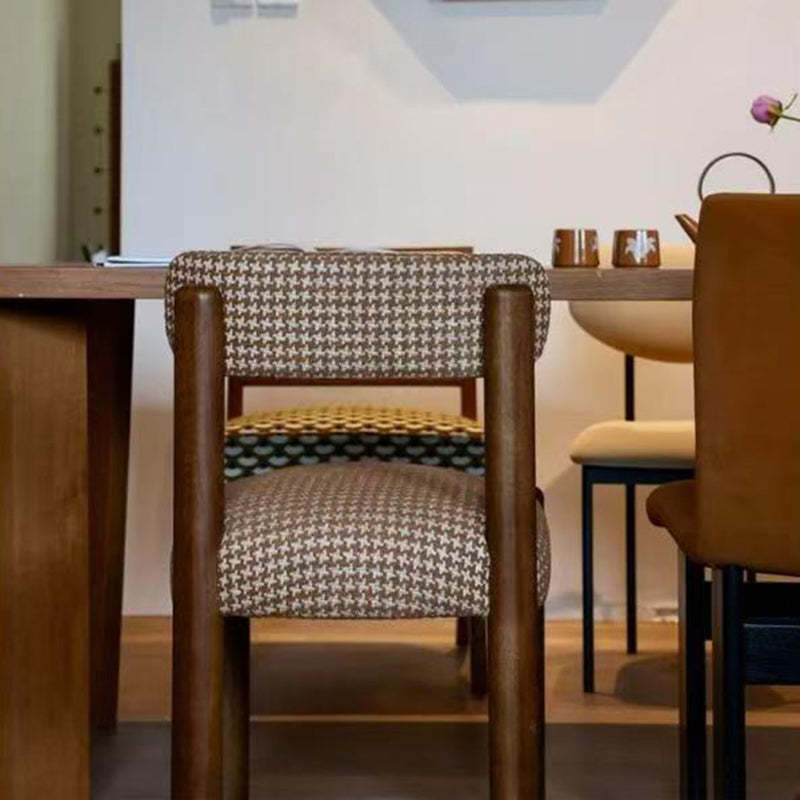 French Plaid Upholstered Iron Dining Chair