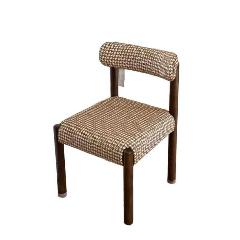 French Plaid Upholstered Iron Dining Chair